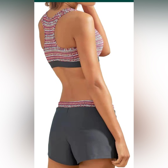 Wenly Zeng Womens Sport Two Piece Racerback Boyshort Swimsuit New With Tags - Picture 2 of 3